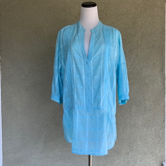 🔥5/$20🔥 “Yessica” Turquoise Blue 100% Cotton Tunic - Picture 4 of 8